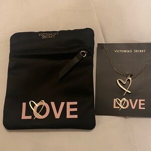 Victoria's Secret Gold Heart Necklace with Black Pouch